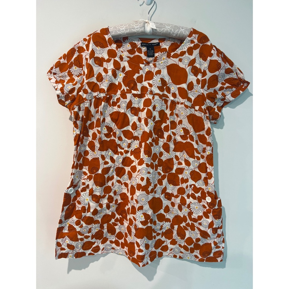 Antilia Femme Women's 3X Floral Cotton Tunic Blouse Short Sleeve Runs Small